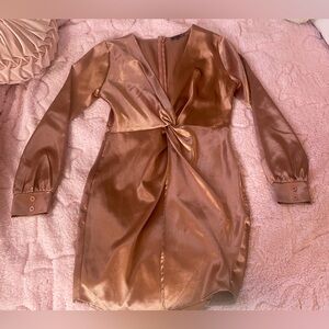 Privy Satin Rose Pink Long Sleeve Dress